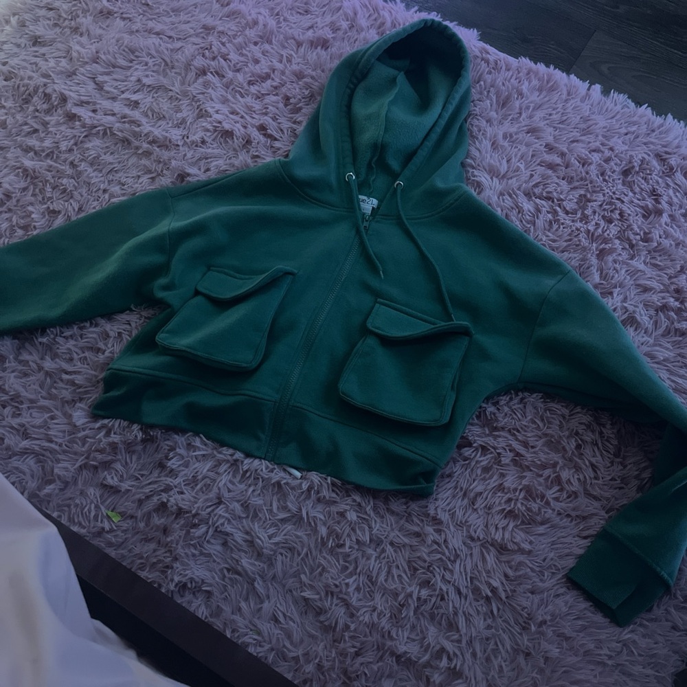 Rue21 Green Cropped Hoodie Jacket